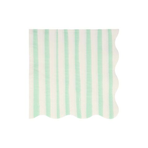 Meri Meri - Mint Stripe Napkins - Mint Çizgili Peçete - L - 16'Lı