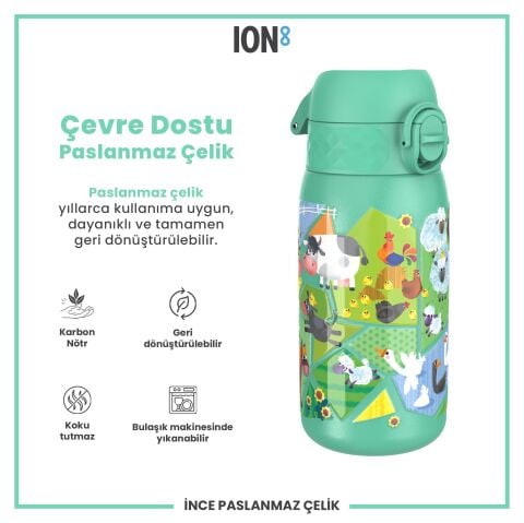 Ion8 - Paslanmaz Çelik Çocuk Suluk - Çiftlik Hayvanları - 400 ml - Sızdırmaz