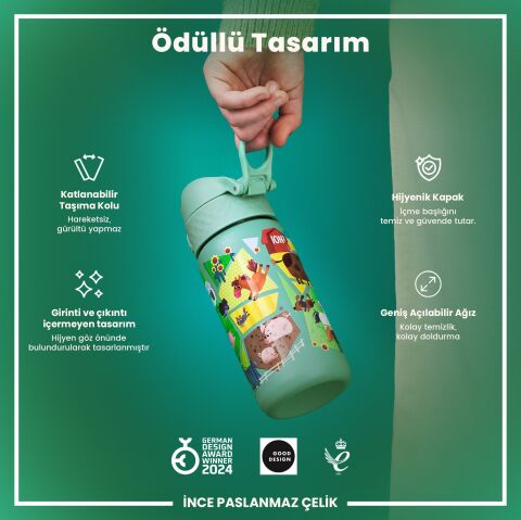 Ion8 - Paslanmaz Çelik Çocuk Suluk - Çiftlik Hayvanları - 400 ml - Sızdırmaz