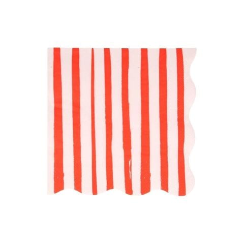 Meri Meri - Red Stripe Napkins - Kırmızı Çizgili Peçeteler - L - 16'Lı