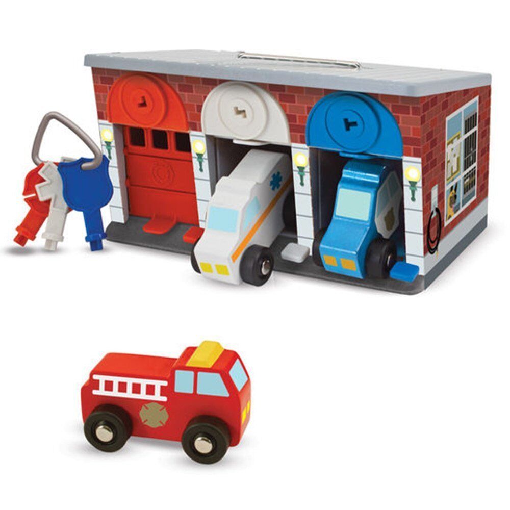 Melissa&Doug Ahşap Kilitli Kurtarma Araçları Garajı