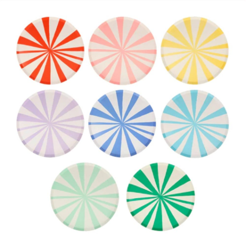 Meri Meri - Mixed Stripe Side Plates - Karışık Çizgili Tabaklar - M - 8'Li