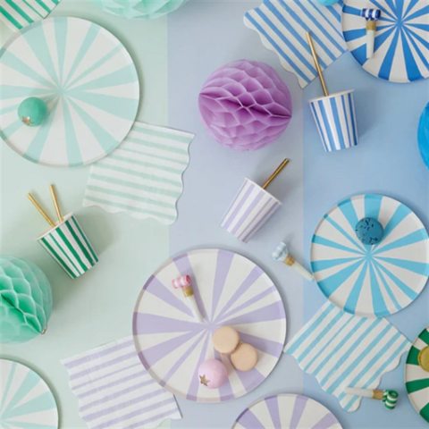 Meri Meri - Blue Stripe Plates - Mavi Çizgili Tabaklar - S - 8'Li