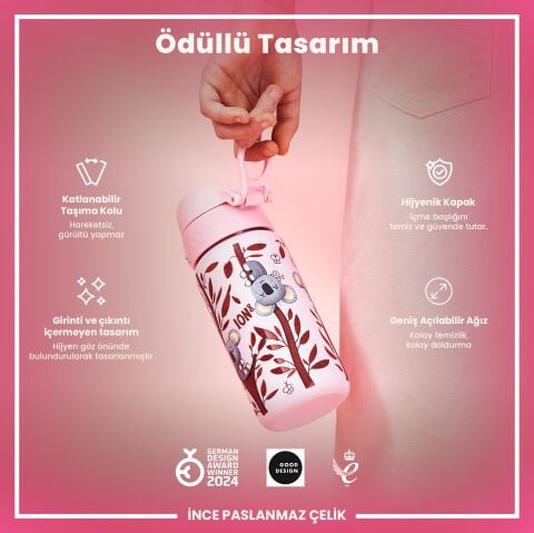 Ion8 - Paslanmaz Çelik Çocuk Suluk - Koala - 400 ml - Sızdırmaz