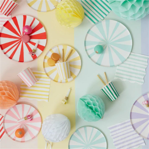 Meri Meri - Yellow Stripe Plates - Sarı Çizgili Tabaklar - S - 8'Li