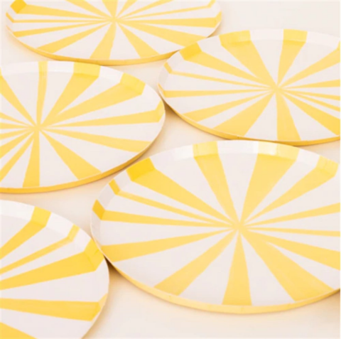 Meri Meri - Yellow Stripe Plates - Sarı Çizgili Tabaklar - S - 8'li