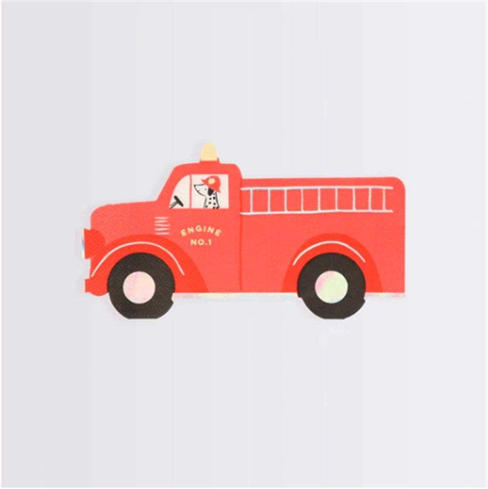 Meri Meri - Fire Truck Napkins - İtfaiye Kamyonu Peçete - 16'Lı