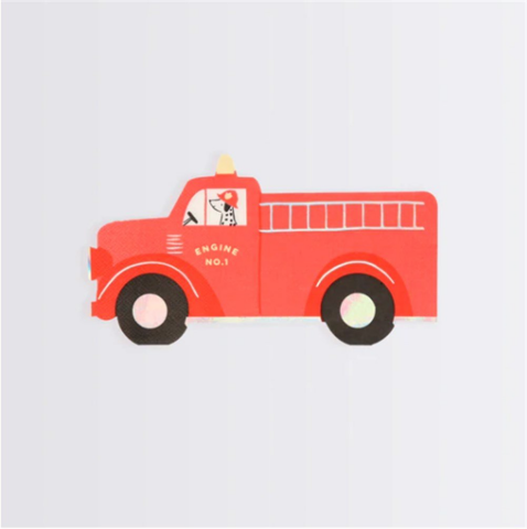 Meri Meri - Fire Truck Napkins - İtfaiye Kamyonu Peçete - 16'Lı