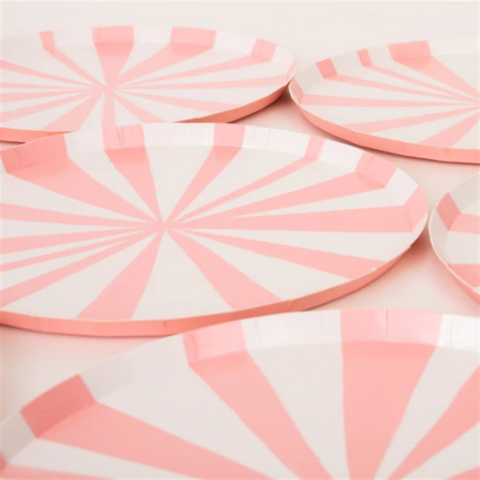 Meri Meri - Pink Stripe Plates - Pembe Çizgili Tabaklar - S - 8'li