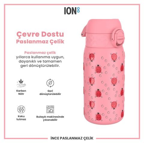 Ion8 - Paslanmaz Çelik Çocuk Suluk - Uğur Böceği- 400 ml - Sızdırmaz