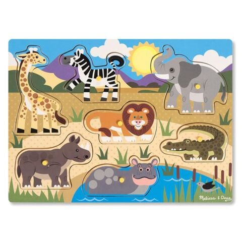 Melissa&Doug Ahşap Tutmalı Puzzle - Safari 7 Parçalı Yapboz
