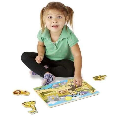 Melissa&Doug Ahşap Tutmalı Puzzle - Safari 7 Parçalı Yapboz