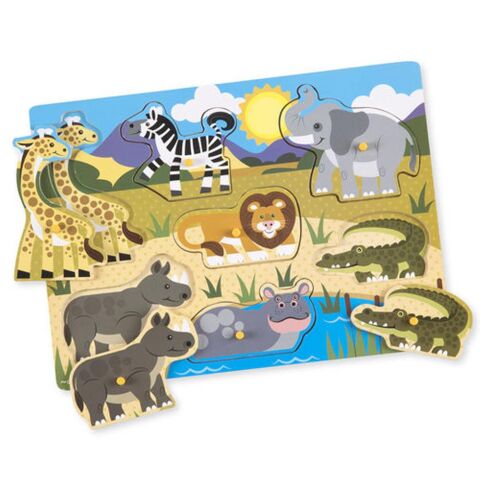 Melissa&Doug Ahşap Tutmalı Puzzle - Safari 7 Parçalı Yapboz