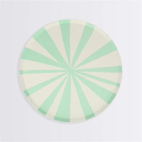 Meri Meri - Mint Stripe Plate - Mint Çizgili Tabaklar - S - 8'Li