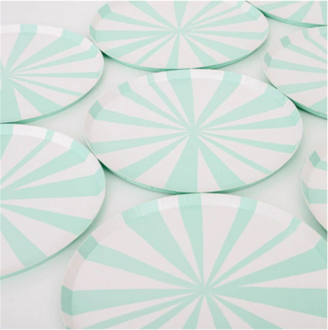 Meri Meri - Mint Stripe Plate - Mint Çizgili Tabaklar - S - 8'Li