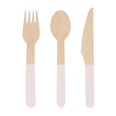 Meri Meri - Ahşap Çatal-Kaşık-Bıçak Set - Pembe - 24 Adet