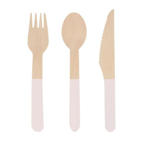 Meri Meri - Ahşap Çatal-Kaşık-Bıçak Set - Pembe - 24 Adet