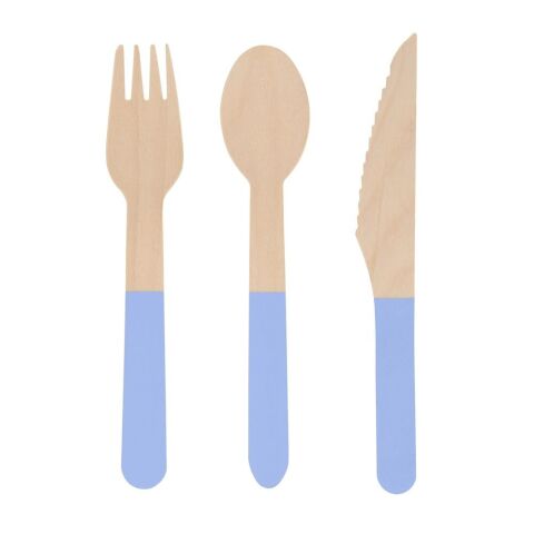 Meri Meri - Ahşap Çatal-Kaşık-Bıçak Set - Mavi - 24 Adet