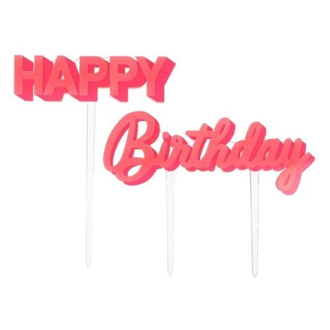 Meri Meri - Happy Birthday Pink Acrylic Toppers - Happy Birthday Pembe Akrilik Pasta Süsü