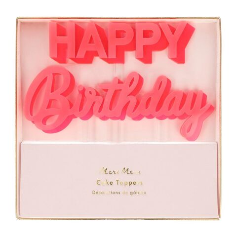 Meri Meri - Happy Birthday Pink Acrylic Toppers - Happy Birthday Pembe Akrilik Pasta Süsü