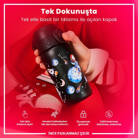 Ion8 - Paslanmaz Çelik Çocuk Suluk - Uzay - 400 ml - Sızdırmaz