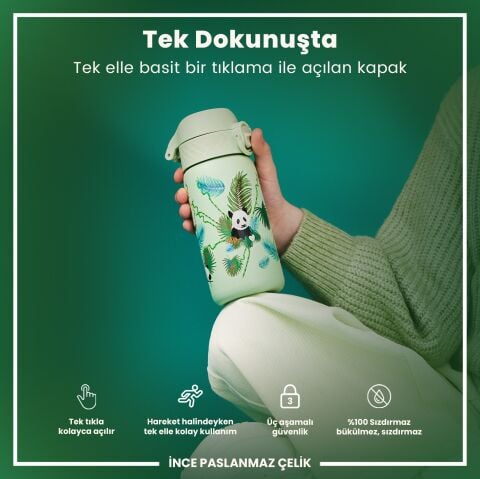 Ion8 - Paslanmaz Çelik Çocuk Suluk - Panda - 400 ml - Sızdırmaz