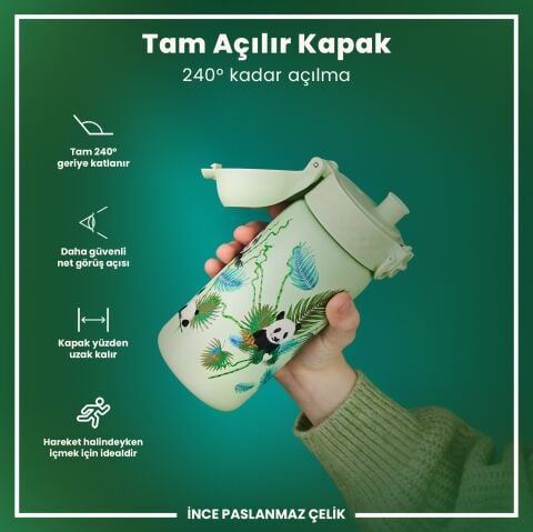 Ion8 - Paslanmaz Çelik Çocuk Suluk - Panda - 400 ml - Sızdırmaz