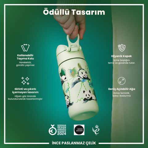 Ion8 - Paslanmaz Çelik Çocuk Suluk - Panda - 400 ml - Sızdırmaz