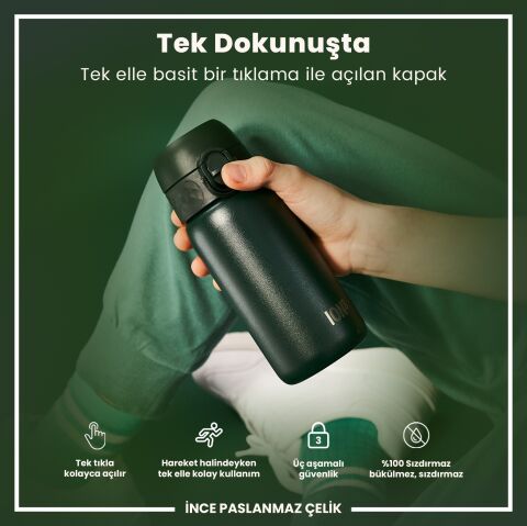 Ion8 - Paslanmaz Çelik Çocuk Suluk - Koyu Yeşil - 400 ml - Sızdırmaz