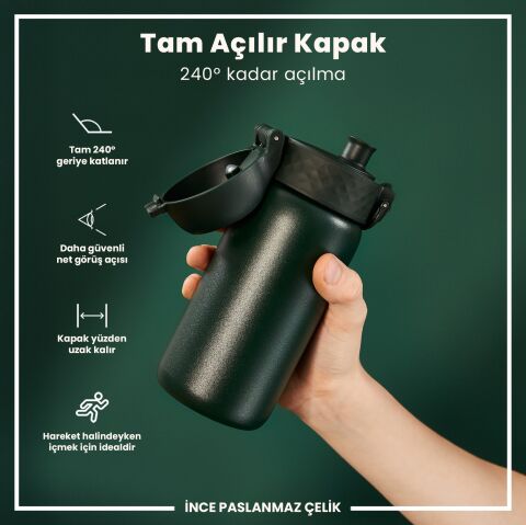 Ion8 - Paslanmaz Çelik Çocuk Suluk - Koyu Yeşil - 400 ml - Sızdırmaz
