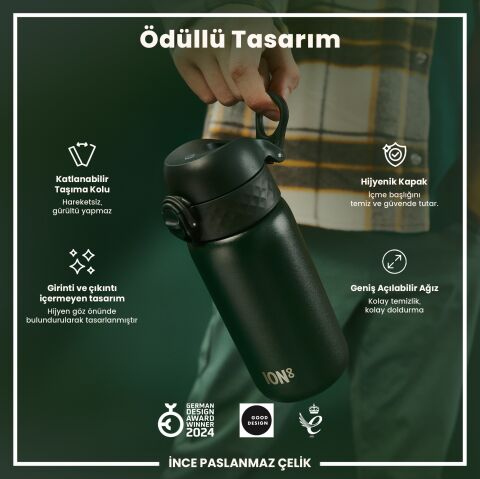 Ion8 - Paslanmaz Çelik Çocuk Suluk - Koyu Yeşil - 400 ml - Sızdırmaz