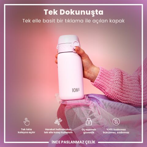 Ion8 - Paslanmaz Çelik Çocuk Suluk - Leylak - 400 ml - Sızdırmaz