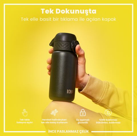 Ion8 - Paslanmaz Çelik Çocuk Suluk - Siyah - 400 ml - Sızdırmaz