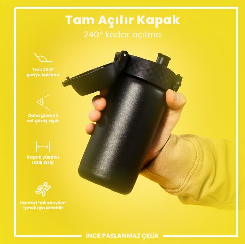 Ion8 - Paslanmaz Çelik Çocuk Suluk - Siyah - 400 ml - Sızdırmaz