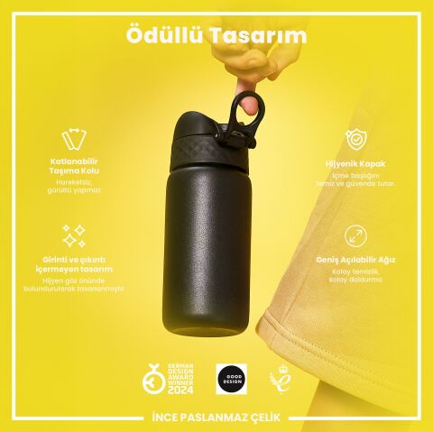 Ion8 - Paslanmaz Çelik Çocuk Suluk - Siyah - 400 ml - Sızdırmaz