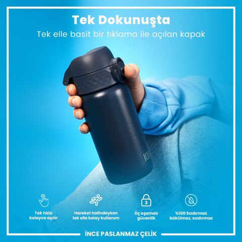 Ion8 - Paslanmaz Çelik Çocuk Suluk - Koyu Lavicert - 400 ml - Sızdırmaz