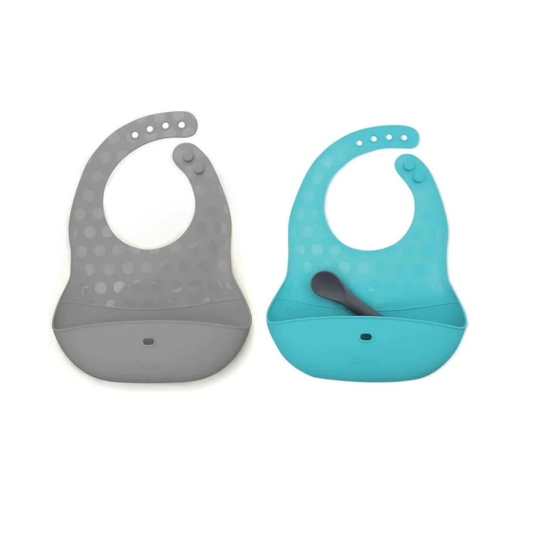 Bblüv Pöket Katlanabilir Silikon Önlük ve Beslenme Seti - Mavi