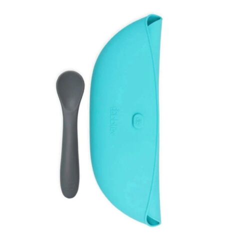 Bblüv Pöket Katlanabilir Silikon Önlük ve Beslenme Seti - Mavi