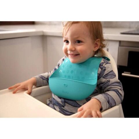Bblüv Pöket Katlanabilir Silikon Önlük ve Beslenme Seti - Mavi