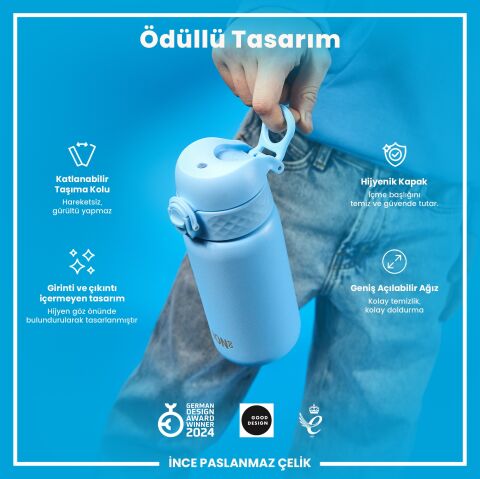 Ion8 - Paslanmaz Çelik Çocuk Suluk - Alaska Mavisi - 400 ml - Sızdırmaz