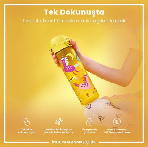 Ion8 - İnce Suluk - Sarı Unicorn - 500 ml - Sızdırmaz - BPA İçermeyen