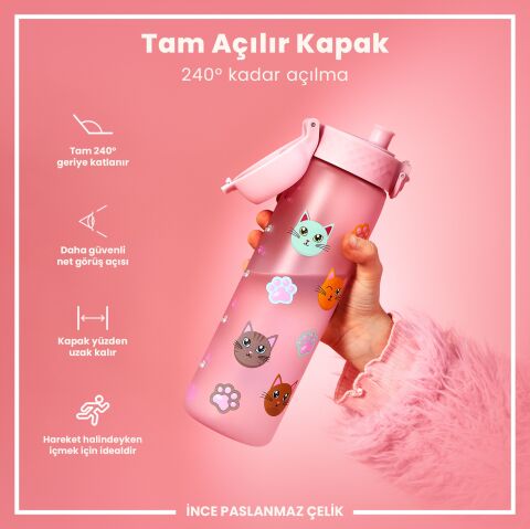 Ion8 - İnce Suluk - Kediler - 500 ml - Sızdırmaz - BPA İçermeyen