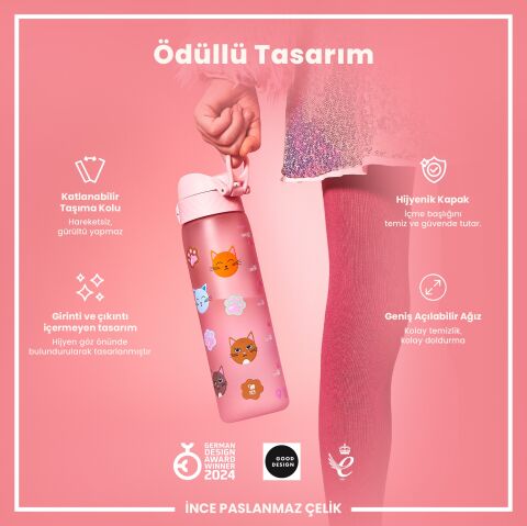 Ion8 - İnce Suluk - Kediler - 500 ml - Sızdırmaz - BPA İçermeyen