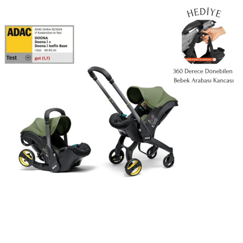 Doona i Bebek Arabasına Dönüşen Tekerlekli Gr 0 i-Size Ana Kucağı Oto Koltuğu - Desert Green