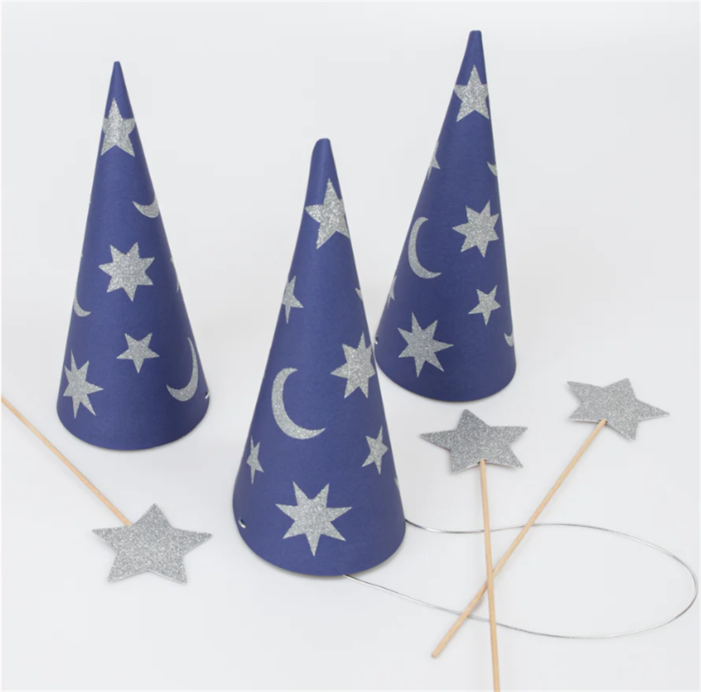 Meri Meri - Wizard Party Hats & Wands - Sihirbaz Parti Şapkaları & Sihirli Değnekler (6'Lı)