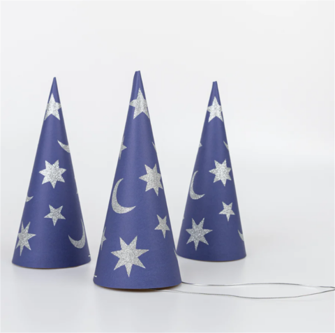 Meri Meri - Wizard Party Hats & Wands - Sihirbaz Parti Şapkaları & Sihirli Değnekler (6'Lı)