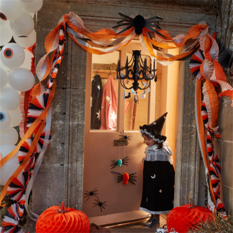 Meri Meri - Black & Orange Stripe Honeycomb Garland - Siyah & Turuncu Petekli Asılan Süs