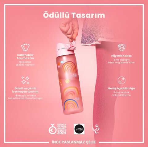 Ion8 - İnce Suluk - Gökkuşağı - 500 ml - Sızdırmaz - BPA İçermeyen