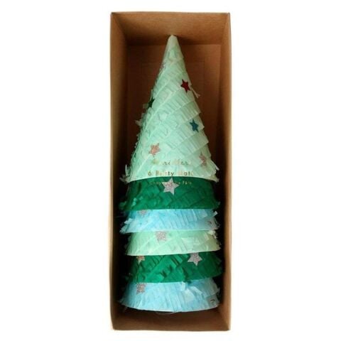 Meri Meri - Fringed Christmas Tree Party Hats - Püsküllü Çam Ağacı Parti Şapkaları
