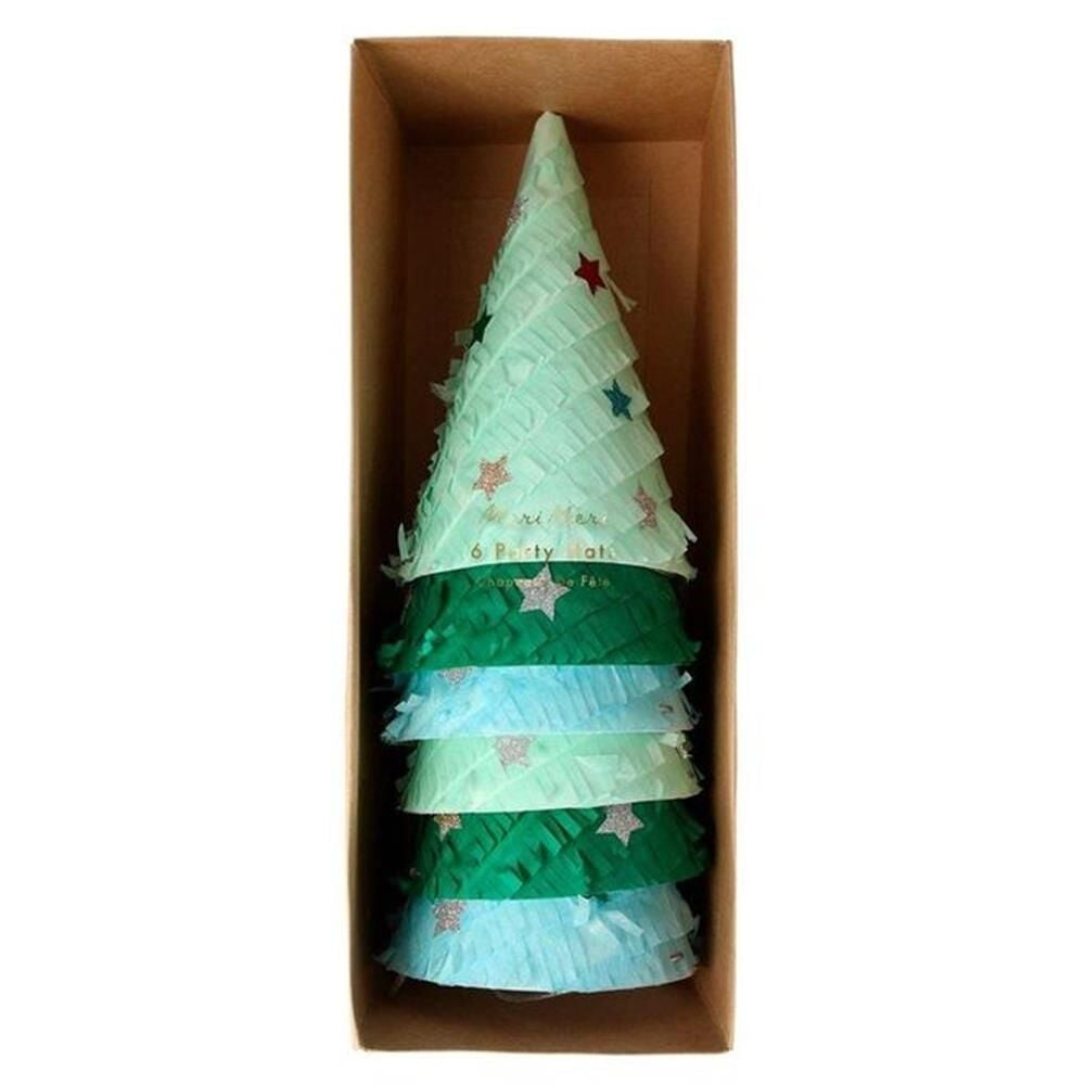 Meri Meri - Fringed Christmas Tree Party Hats - Püsküllü Çam Ağacı Parti Şapkaları
